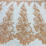 1 Yard Elegant Beaded and Sequined Lace Fabric Embroidered on 100% Polyester Net Mesh White