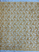 Pamela Floral Lace Polyester Fabric - Floral Corded Embroidered Sequin Lace, 50-54" Width (1 Yard)