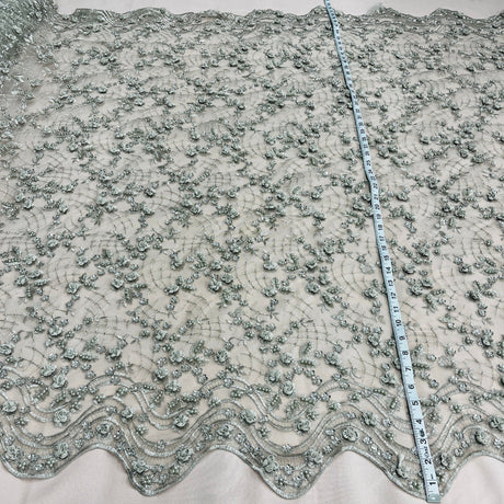 Beaded 3D Floral Lace Fabric