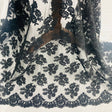 Beaded Corded Bridal Lace Fabric - Embroidered Polyester Net Mesh, 48" Width, Black, Red (1 Yard)