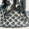 Beaded Corded Bridal Lace Fabric - Embroidered Polyester Net Mesh, 48" Width, Black, Red (1 Yard)