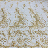 1 Yard Beaded Corded Bridal Lace Fabric Embroidered 100 Percent Polyester Net Mesh 52 inch Width