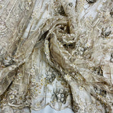 1 Yard Beaded Rhinestone 3D Floral Lace Fabric Embroidered 100 Percent Polyester Net Mesh 50 inch Width