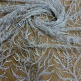 Beaded Lace Fabric Embroidered With Fuzzy Thread