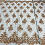1 Yard Beaded and Corded Lace Fabric Embroidered on Polyester Net Mesh
