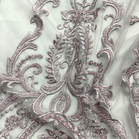 Beaded Lace Fabric on Polyester Net Mesh