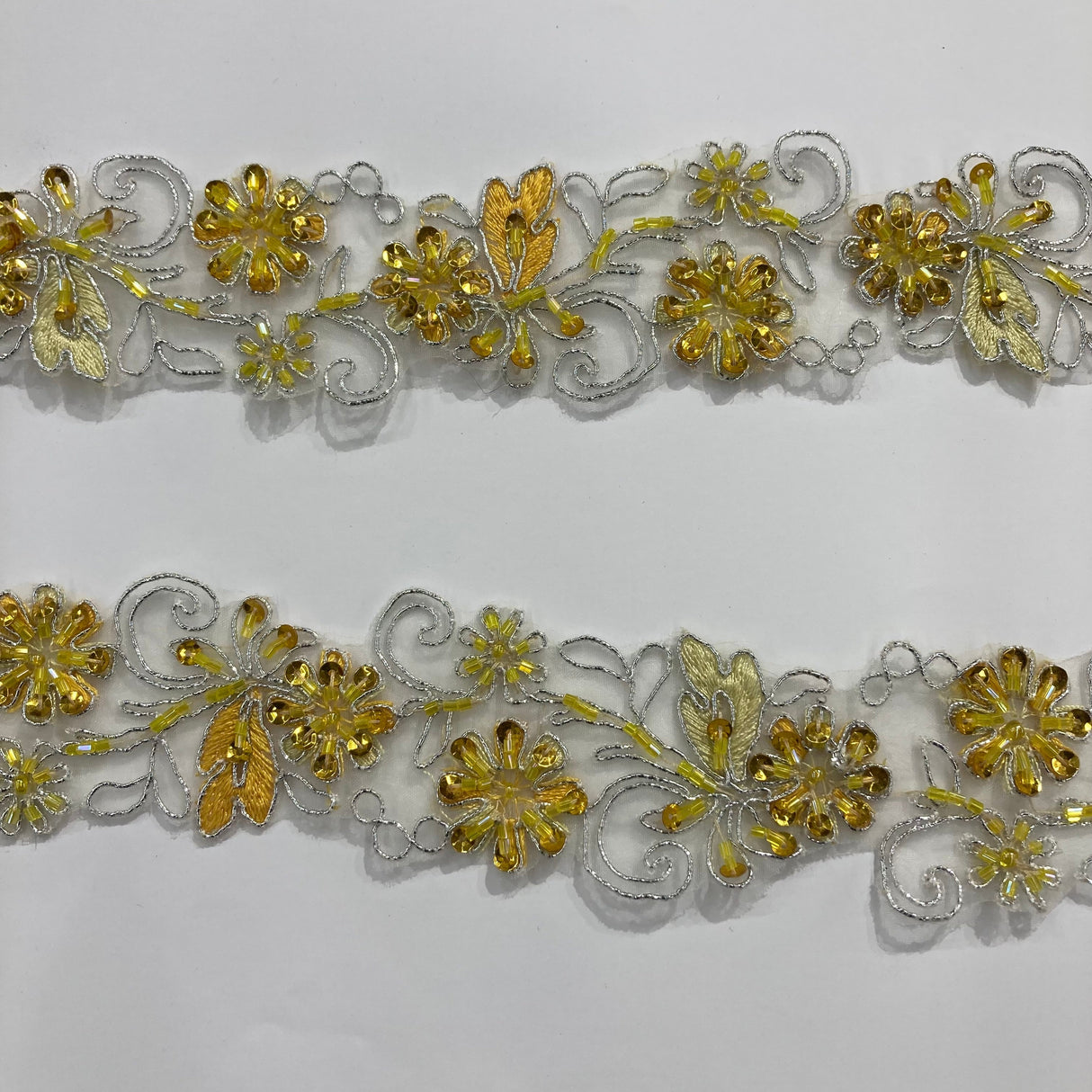 Beaded Corded Lace Trim on Polyester Organza