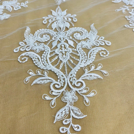 Beaded Lace Fabric Embroidered on Polyester Net Mesh