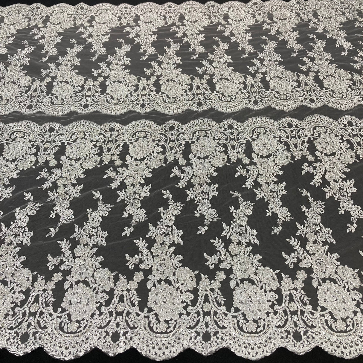 Beaded Corded Bridal Lace Fabric 48" Wide
