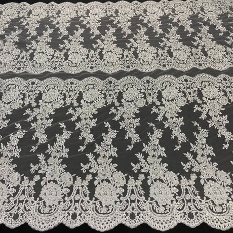 Beaded Corded Bridal Lace Fabric 48" Wide