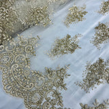 Corded Bridal Lace Fabric Embroidered Mesh