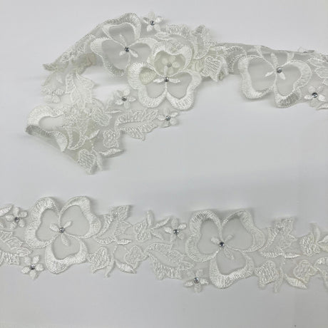 Beaded Lace Trim Embroidered Organza 2"