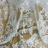 1 Yard Corded Bridal Lace Fabric Embroidered on 100 Percent Polyester Net Mesh 53 Inch Width