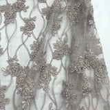 GD-381 Beaded & Corded Bridal Lace Fabric - Nude, Embroidered Net Mesh, 52" Width (1 Yard)