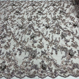 1 Yard Beaded Rhinestone 3D Floral Lace Fabric Embroidered 100 Percent Polyester Net Mesh 50 inch Width