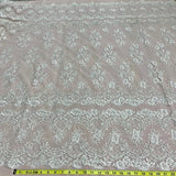1 Yard Luxurious Beaded and Corded Bridal Lace Fabric Embroidered on 100% Polyester Net Mesh White