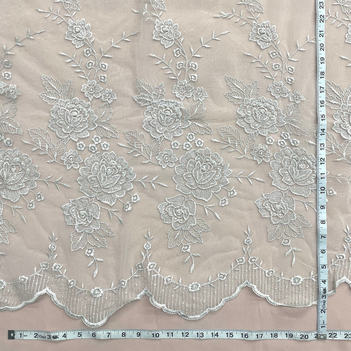 Beaded Lace Fabric on Polyester Net Mesh