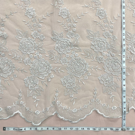 Beaded Lace Fabric on Polyester Net Mesh