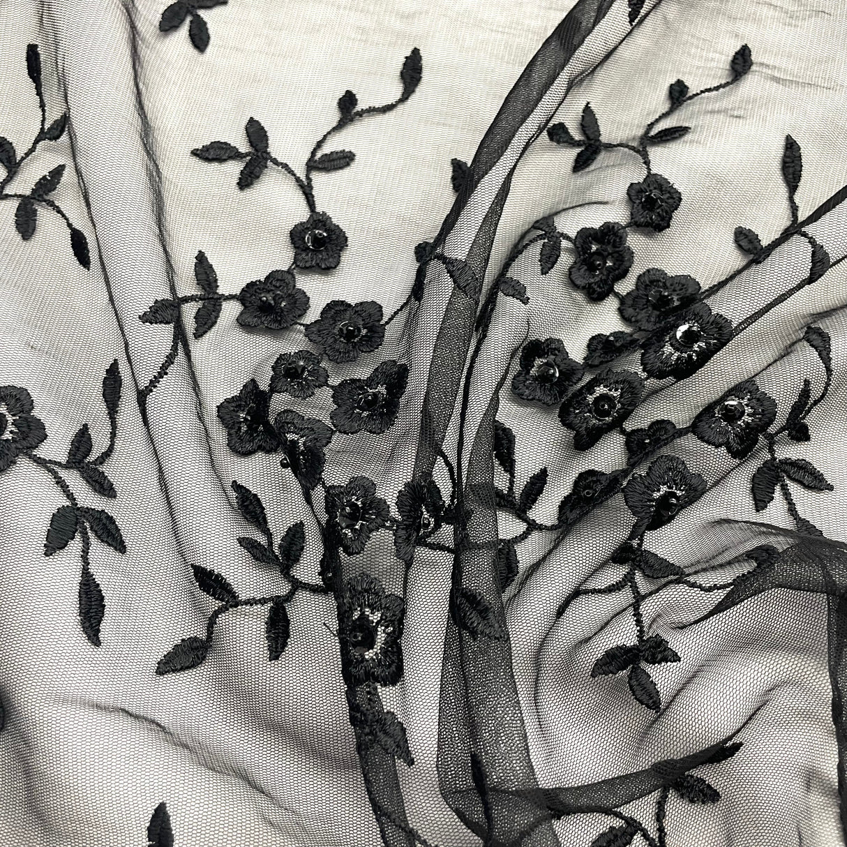 Beaded Lace Fabric on Polyester Net Mesh