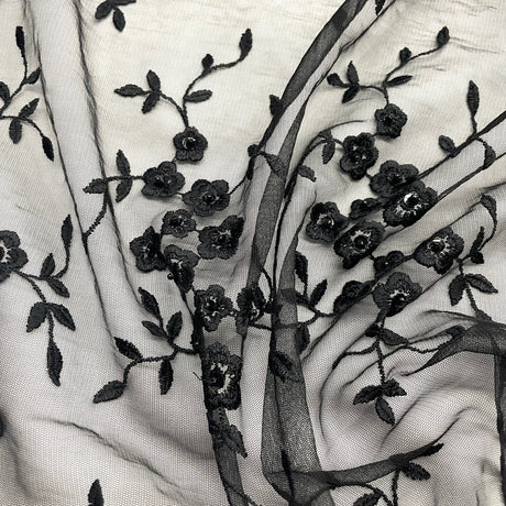 Beaded Lace Fabric on Polyester Net Mesh
