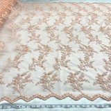 Beaded Corded Bridal Lace Fabric 52" Peach Lime Green