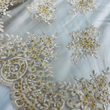 Beaded Corded Lace Fabric on Polyester Net Mesh