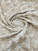 Rosette 3D Satin Polyester Fabric - 3D Rosette Design, 54" Width (1 Yard)