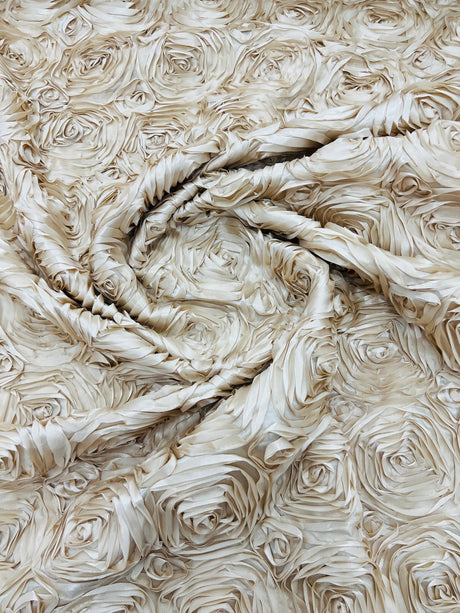 Rosette 3D Satin Polyester Fabric - 3D Rosette Design, 54" Width (1 Yard)