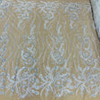 Beaded Sequined Lace Fabric Ivory Silver