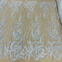 Beaded Sequined Lace Fabric Ivory Silver