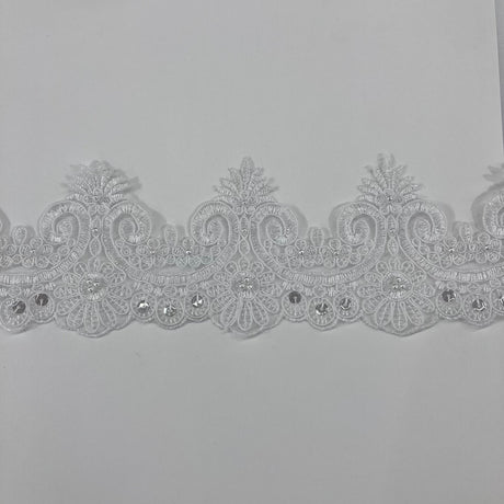 Beaded Corded Lace Trim 4" Polyester Net Mesh