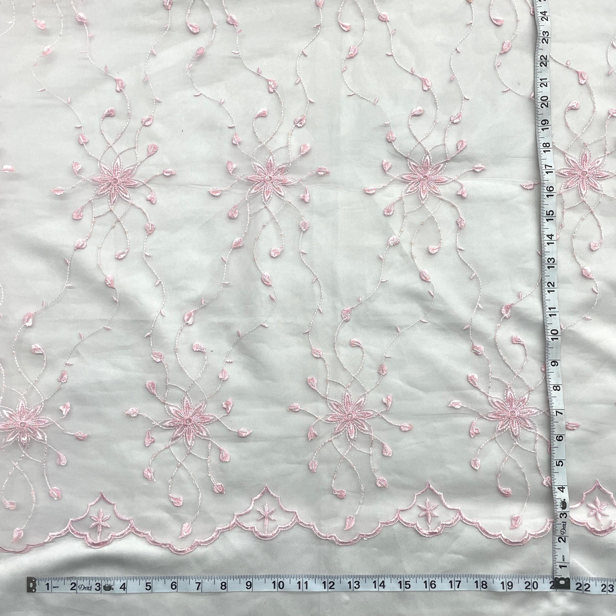 Beaded Lace Fabric on Polyester Net Mesh