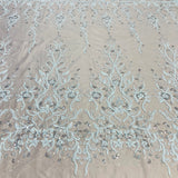 1 Yard Ivory Beaded Lace Fabric Embroidered on 100 Percent Polyester Net Mesh 52 Inch Width