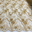 GD-2162 Polyester Net Mesh Lace Fabric - Beaded Embroidered, Gold, 50" Width (1 Yard)