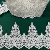 Beaded Corded Lace Trimming 100 Percent Polyester Organza Fabric - Embroidered, 6" Width (1 Yard)