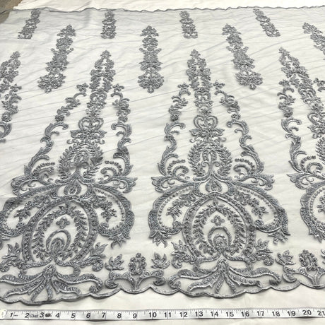 Beaded Lace Fabric on Polyester Net Mesh 54"
