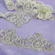 Beaded & Corded Lace Trimming Embroidered On 100 Percent Polyester Net Mesh Fabric - Ivory With Silver, White, 4" Width (1 Yard)