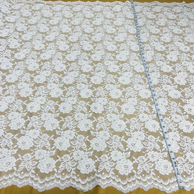 Corded Bridal Lace Fabric Embroidered On 100 Percent Polyester Net Mesh - White, Red, Black, 49" Width (1 Yard)