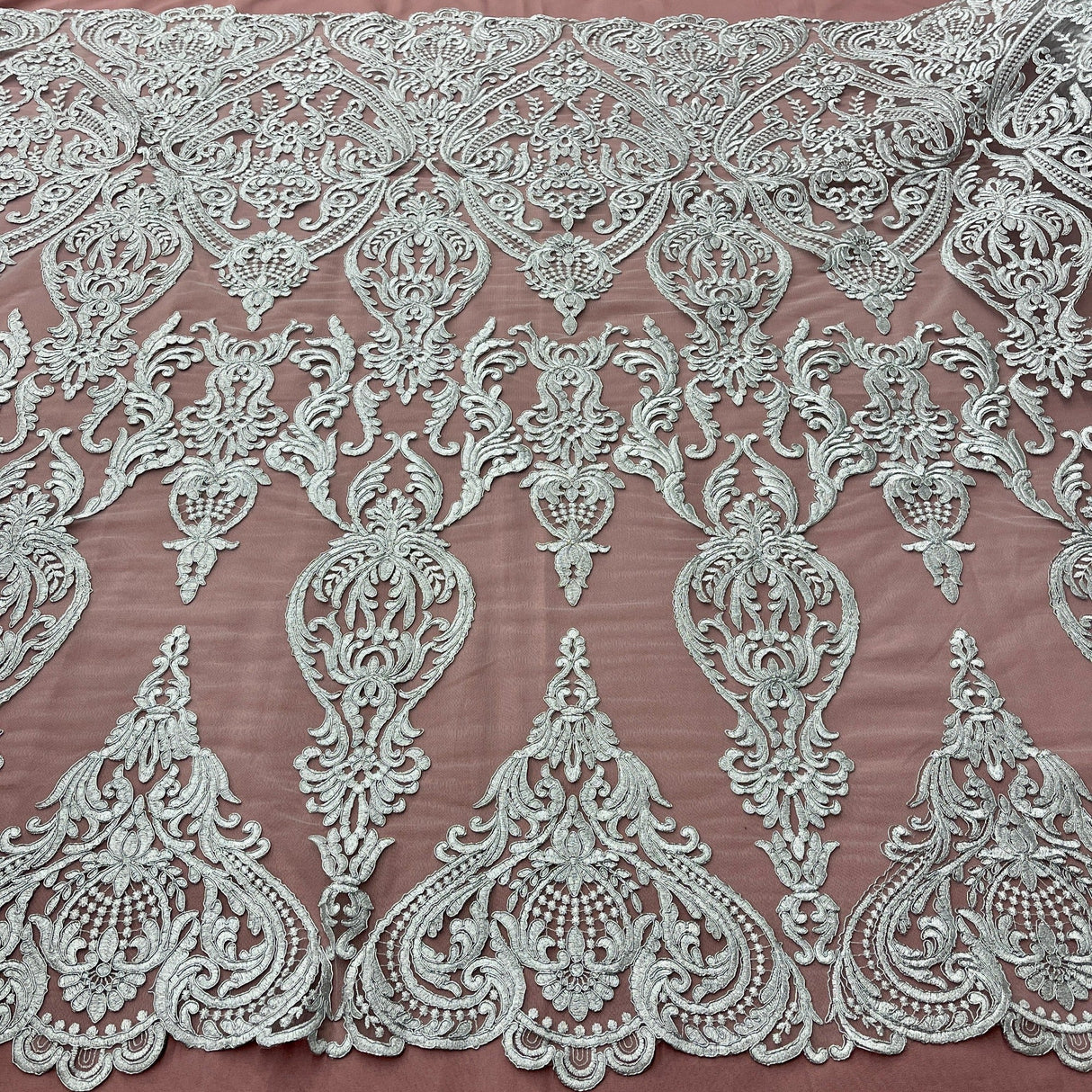 Embroidered Bridal Lace Fabric on Polyester Net Mesh