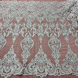 Embroidered Bridal Lace Fabric on Polyester Net Mesh