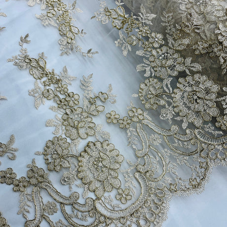 Corded Bridal Lace Fabric - Embroidered Floral Design, 54" Width (1 Yard)