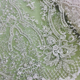 Beaded Lace Fabric on Polyester Net Mesh