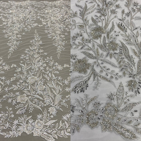 1 Yard Beaded Lace Fabric Embroidered on 100% Polyester Net Mesh