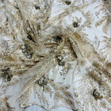 1 Yard Beaded Rhinestone 3D Floral Lace Fabric Embroidered 100 Percent Polyester Net Mesh 50 inch Width