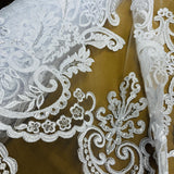 1 Yard Ivory with Silver Beaded and Corded Bridal Lace Fabric on Polyester Net Mesh 51 Inch Width
