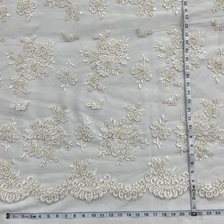 Beaded Lace Fabric on Polyester Net Mesh
