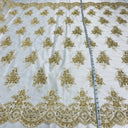 Beaded Corded Lace Fabric on Polyester Net Mesh