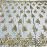 Beaded Corded Lace Fabric on Polyester Net Mesh