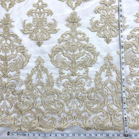 Embroidered Corded Bridal Lace Gold