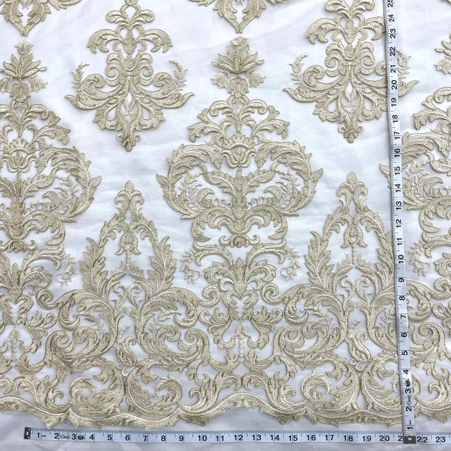 Embroidered Corded Bridal Lace Gold